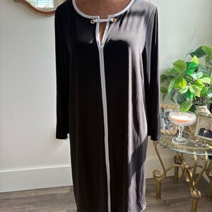 Ivanka Trump Women's Black Long Sleeve Dress Large Keyhole‎ Neck White Trim